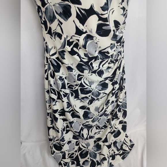 Ralph Lauren Black White Floral Jersey Sheath Dress with Flutter Cap Sleeves - Picture 5 of 9